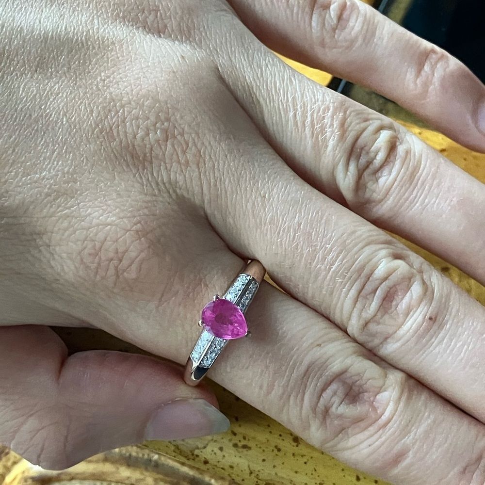 Natural Pink Sapphire Moissanite Sterling Silver Cocktail Ring Size 11 - Picture 4 of 9